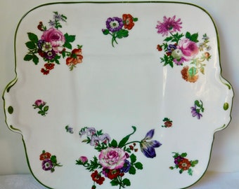 Vintage  Royal Doulton Floral  Square Serving Plate with Green Rim.