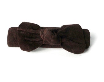 Vintage Brown Suede Bow Hair Barrette. Made in France.