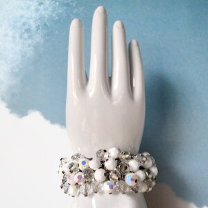 Vintage AB White and Clear Glass Faceted Beads Stretch Bracelet. JAPAN. Cha-Cha Bracelet image 10