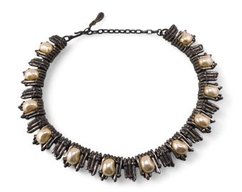1960s Tortolani Faux Pearl Choker Necklace, Vintage Silver-tone