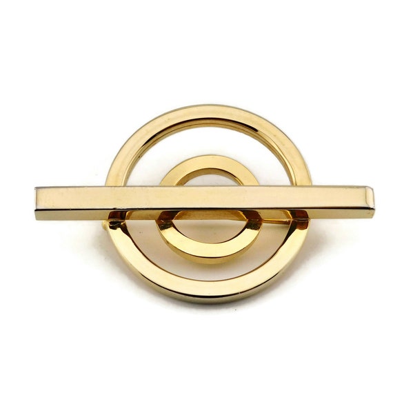 1980s Gold tone Modernist Brooch. Circles and Bar… - image 5