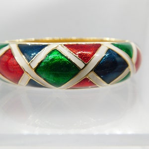 Vintage Joan Rivers Gold tone with Red, Blue, Green and White Enameled  Hinged Bangle Bracelet