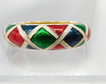 Bracelet jonc vintage Joan Rivers émaillé, modèle à charnières doré