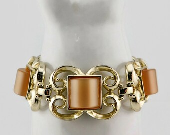 Vintage Gold with Peach Color Moon Glow  Square Thermoset  Bracelet.