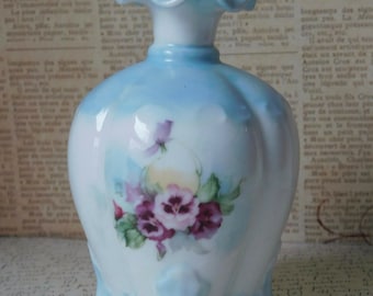 Vintage Hand Painted Pansies Footed Bud Vase/Bottle.
