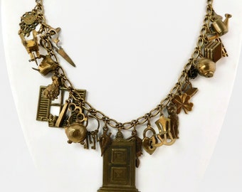 Piddling Links KINGSTON N.Y Brass Charms Necklace. 24 Charms.