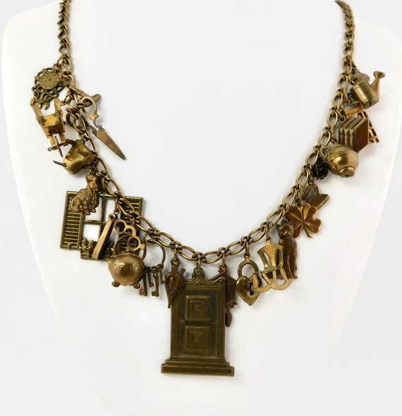 Piddling Links KINGSTON N.Y Brass Charms Necklace… - image 1