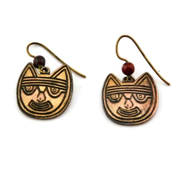 Copper Pre-Colombian Cat Museum Replica Earrings. LAM stamped. The Lowe Art Museum.RARE