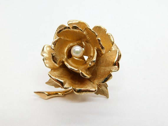 Vintage MARCEL BOUCHER Gold Plate Cultured Pearl Rose Brooch