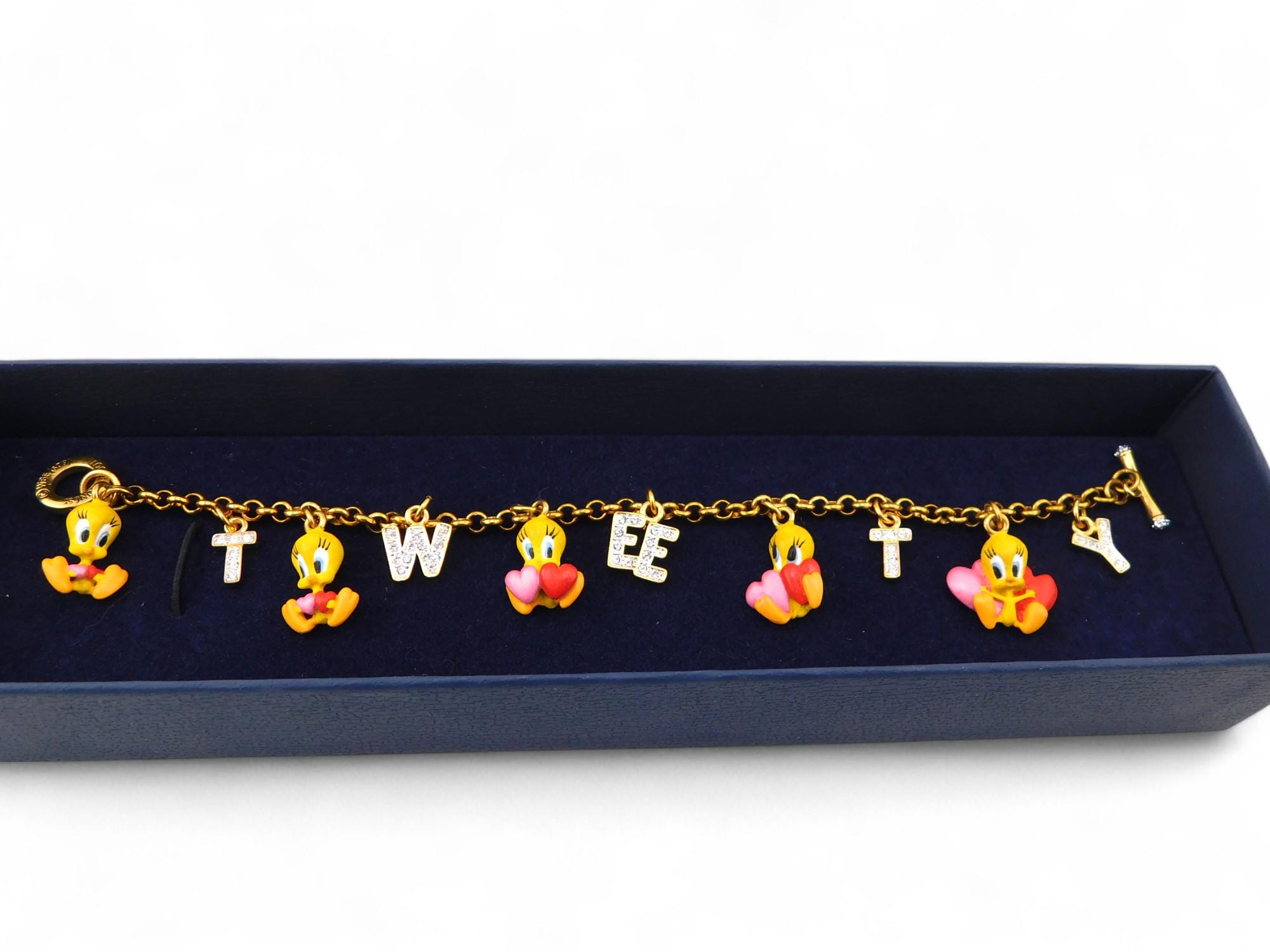 Vintage Danbury Mint Tweety Bird Charm Bracelet With Rhinestones