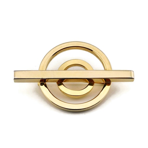 1980s Gold tone Modernist Brooch. Circles and Bar… - image 1