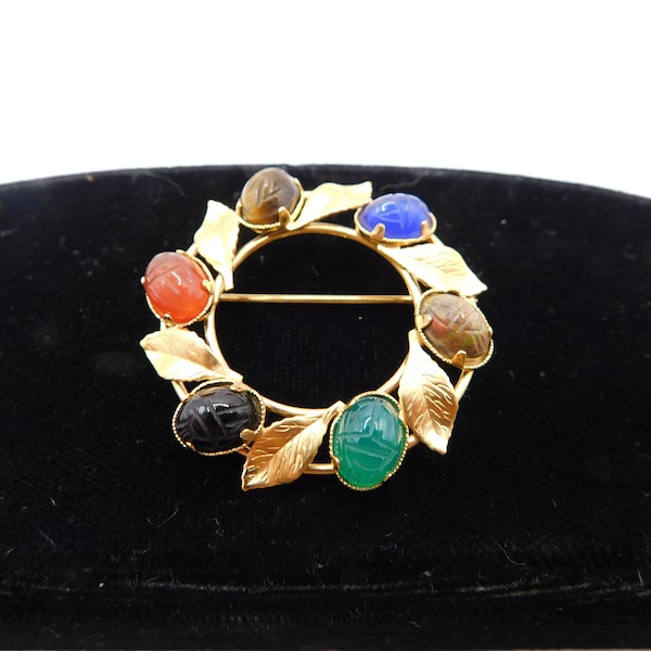 Karen Lynne 12K Gold Filled with Semi-Precious Stones Scarabs Brooch/Pin