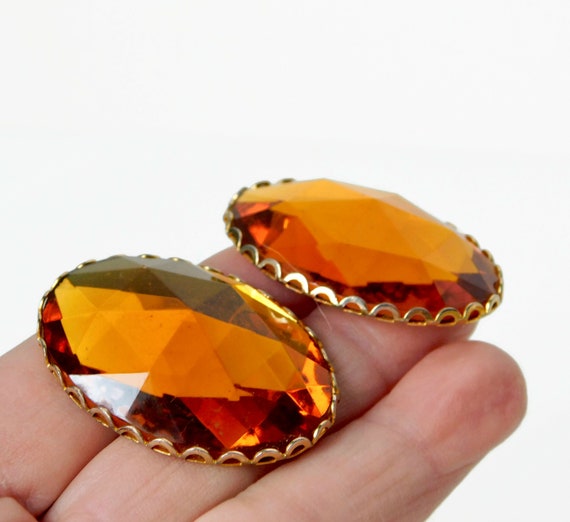 Vintage Large Topaz Color Oval Faceted Glass Cuff… - image 5