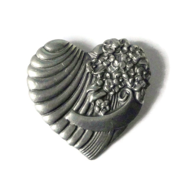 Fine Pewter Heart Brooch. 1990 Elias Pewter. U.S.A