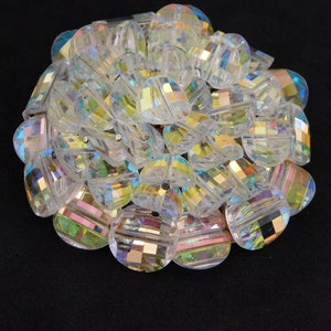 Gorgeous Silver tone and Faceted  Clear AB Crystals Round Brooch.
