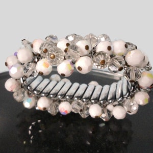 Vintage AB White and Clear Glass Faceted Beads Stretch Bracelet. JAPAN. Cha-Cha Bracelet image 7