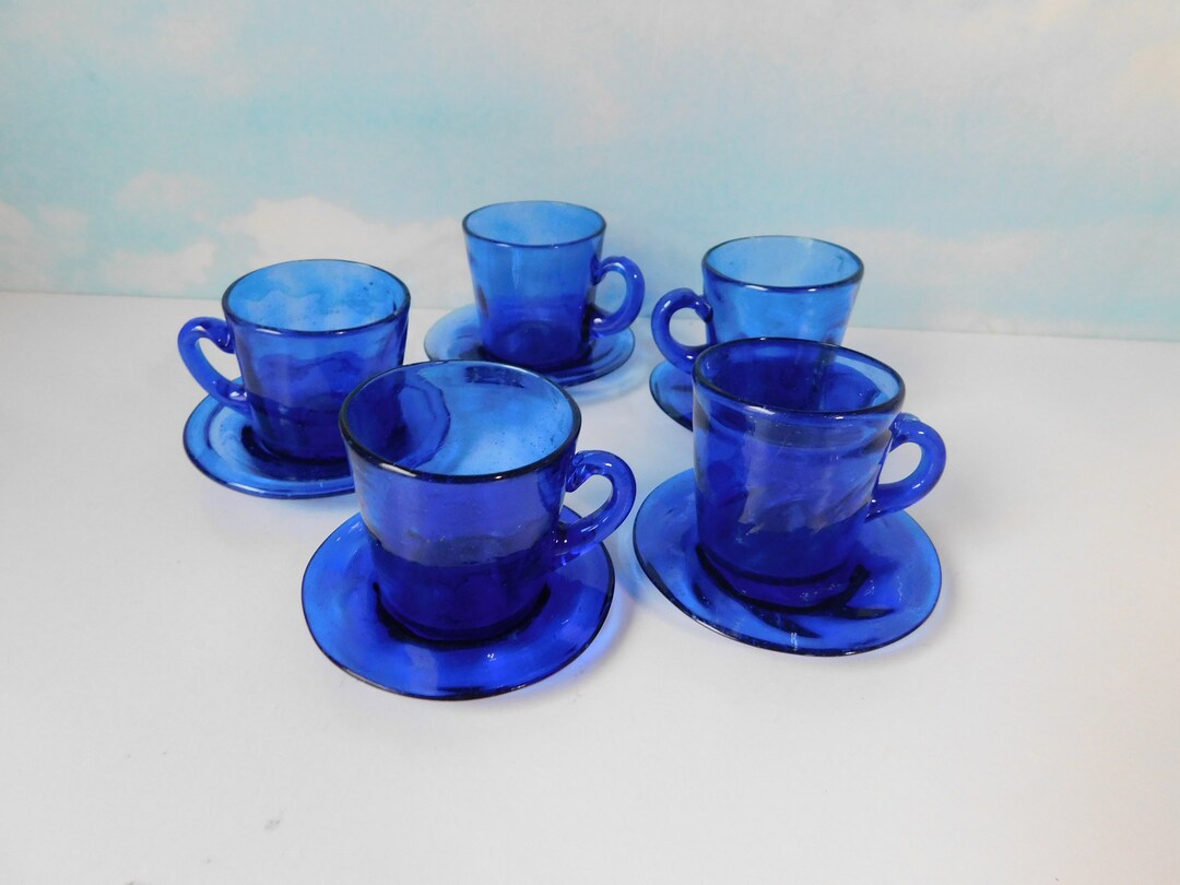 Vintage Cobalt Blue Blown Glass Child Tea Set. 10pc. Etsy