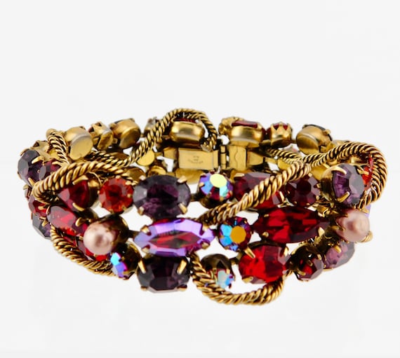 Stunning KRAMER Of N.Y Rhinestones Bracelet. Red,… - image 1