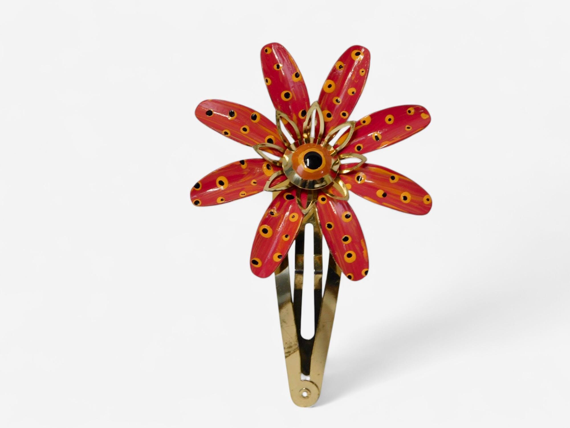 Vintage Floral Hair Clips with Yellow and Orange Accents Large Orange Sunflower Hair Pins | Bright Floral Hair  main image 3