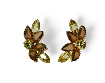 Vintage  Topaz Colors  Marquise Rhinestones  Floral Earrings.