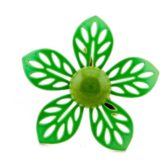 Vintage  Shades of Green Enamel Open Work Petals … - image 4