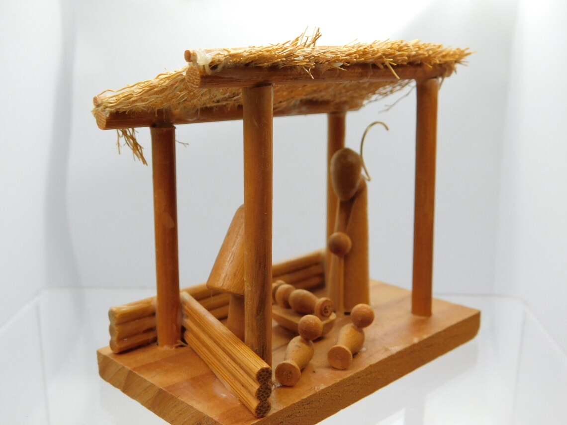 Vintage Wooden and Straw Nativity Scene.hand Made. Etsy