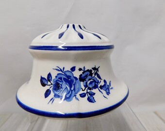 Vintage Italian White with Cobalt Blue Roses Ceramic Lamp Part. Chandelier Part. Lighting.Altered Art. 1 pc. SM