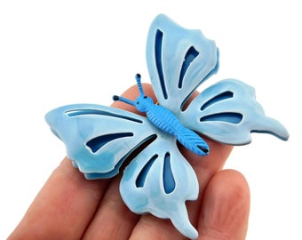 Shades of Blue Enameled Butterfly Brooch. Mod Butterfly Brooch/Pin