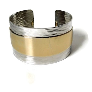 Vintage NAPIER Two tone Metal Modernist Cuff Bracelet.Eugene Bertolli.