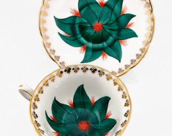 Mid Century Phoenix Bone China "EXOTIC" Pattern Teacup and Saucer. Made in England.Rare.