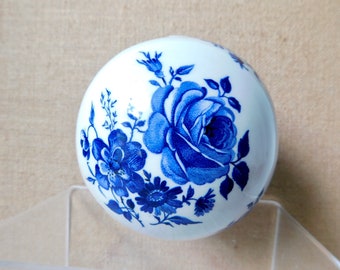 Vintage Italian White with Cobalt Blue Roses Porcelain Ball. Lamp Part. Chandelier Part. Lighting.Altered Art.