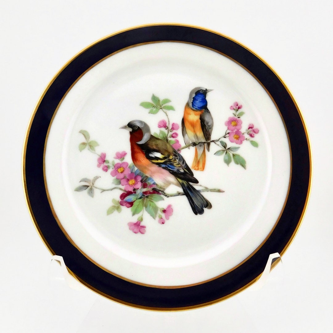 JKW Western Germany Colorful Birds Cobalt Blue and Gold Rim Plate ...