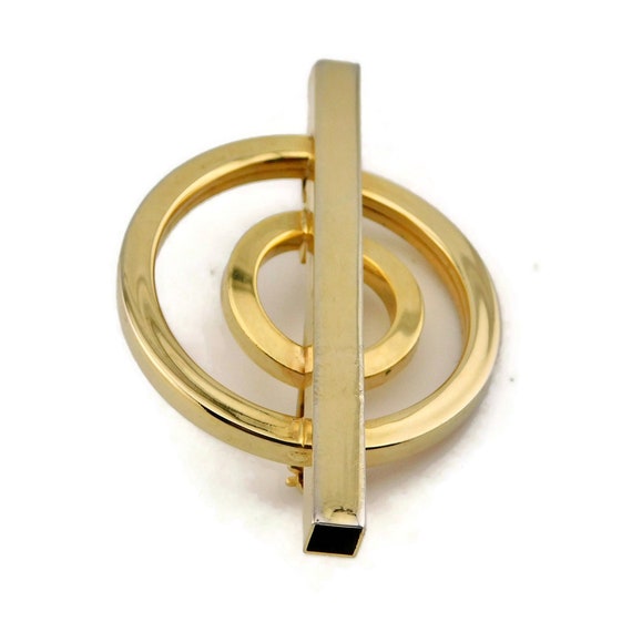 1980s Gold tone Modernist Brooch. Circles and Bar… - image 10