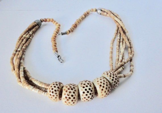 Vintage Multi-Strands Ox Bone Tribal Necklace. Et… - image 5