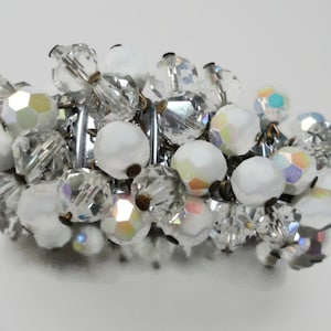 Vintage AB White and Clear Glass Faceted Beads Stretch Bracelet. JAPAN. Cha-Cha Bracelet image 1