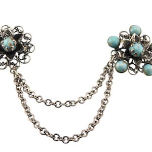 Silver tone Faux Turquoise  Sweater Pin Guard Pin Set/ Cardigan Pins