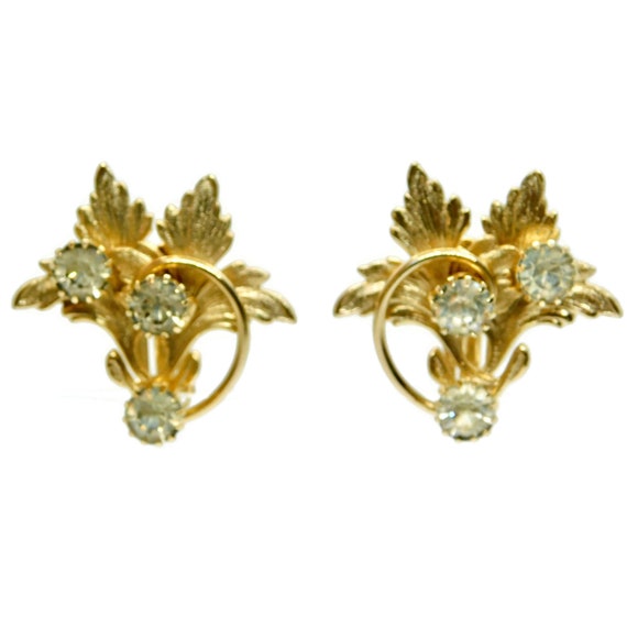 Leaves and Rhinestones Gold tone Clip Earrings. - image 3