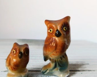 Vintage Miniature  Bone China Owls Figurines. Lot of 2.