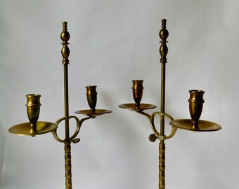 1940s Peerage Adjustable Double Arm  Brass Candelabra Set. Made in England. Hard to Find Pair.