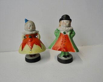 Vintage  Cold Painted  Bobble Body Boy and Girl Bisque Figurines.
