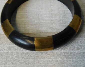 Vintage Black Horn and Brass Bangle Bracelet. - Etsy