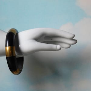 Vintage Black Horn and Brass Bangle Bracelet.