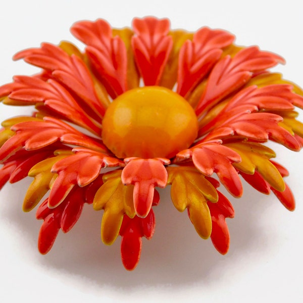 1960s Orange and Yellow Enameled Flower Brooch