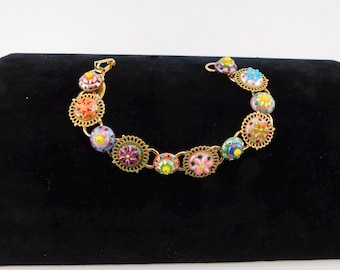 Hand Painted Glass & Metal Bracelet, Artisan Made Venetian Style