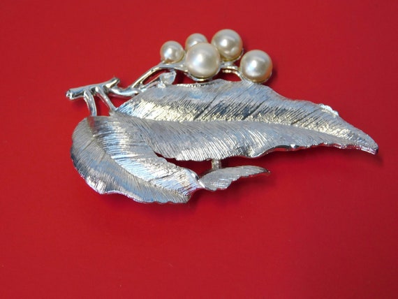 SARAH COVENTRY Large Textured Silver tone Leaves … - image 2