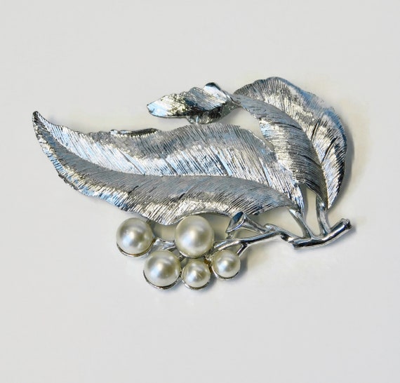 SARAH COVENTRY Large Textured Silver tone Leaves … - image 5