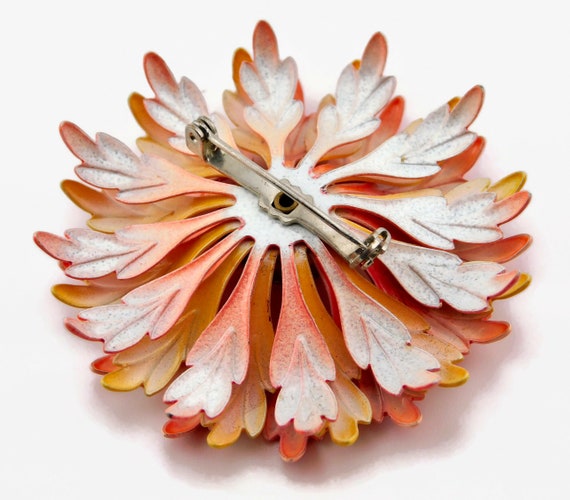 1960s Orange and Yellow Enameled Flower Brooch - image 9