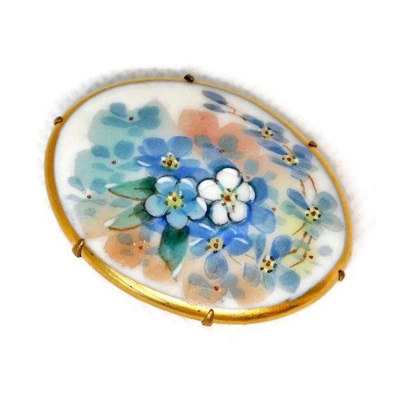 Victorian Oval Hand painted Blue Floral Porcelain… - image 5