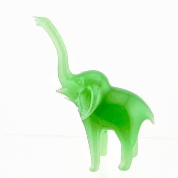 Vintage Blown Green Glass Elephant Figurine. Trunk up Elephant.