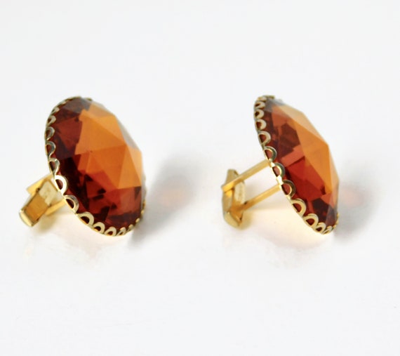 Vintage Large Topaz Color Oval Faceted Glass Cuff… - image 2